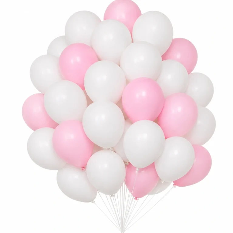 دسته بادکنک سفید و صورتی